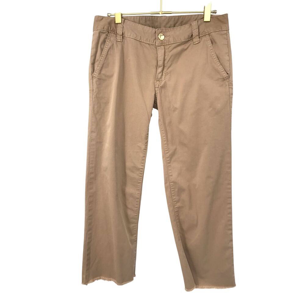 Tory Burch Khaki Frayed Hem Cropped Chino Pants Size 27 Stretch